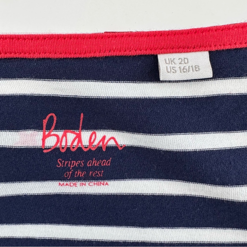Boden T Shirt Women 16 / 18 Blue White Striped Red Stars Long Sleeve Cotton READ - Picture 12 of 16